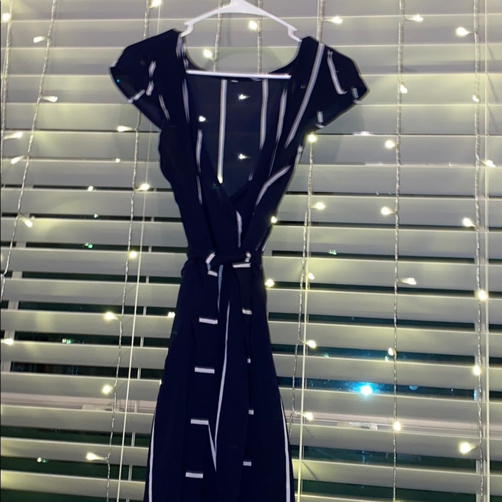 Striped romper with matching belt/tie